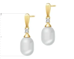 Kolczyki z żółtego złota z brylantami i perłami - próba 375