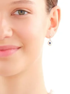 Kolczyki z żółtego złota z brylantami i szafirami syntetycznymi - próba 585