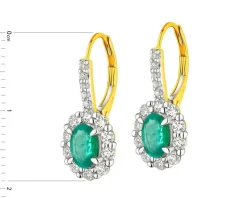 Kolczyki z żółtego złota z brylantami i szmaragdami - próba 585