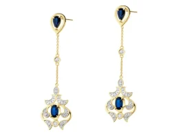 Kolczyki z żółtego złota z brylantami i szafirami - próba 585