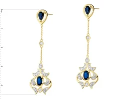 Kolczyki z żółtego złota z brylantami i szafirami - próba 585