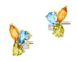 Kolczyki z żółtego złota z brylantami i kamieniami ozdobnymi - próba 375