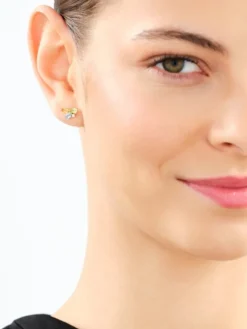 Kolczyki z żółtego złota z brylantami i kamieniami ozdobnymi - próba 375