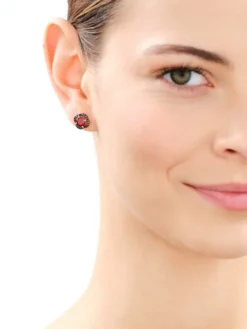 Kolczyki z żółtego złota z czarnymi diamentami i granatami - próba 585