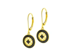 Kolczyki z żółtego złota z czarnymi diamentami - rozety - 0,18 ct - próba 585