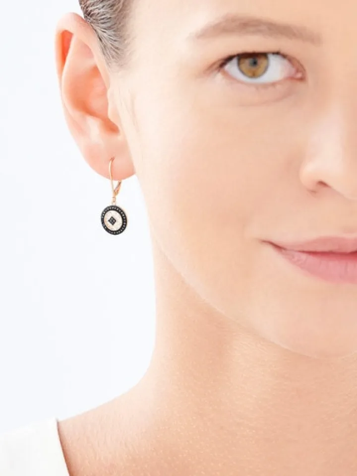 Kolczyki z żółtego złota z czarnymi diamentami - rozety - 0,18 ct - próba 585