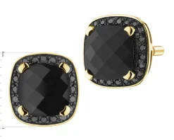 Kolczyki z żółtego złota z czarnymi brylantami i onyksami - próba 585