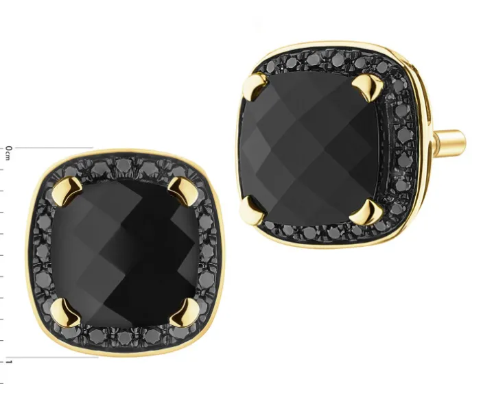 Kolczyki z żółtego złota z czarnymi brylantami i onyksami - próba 585