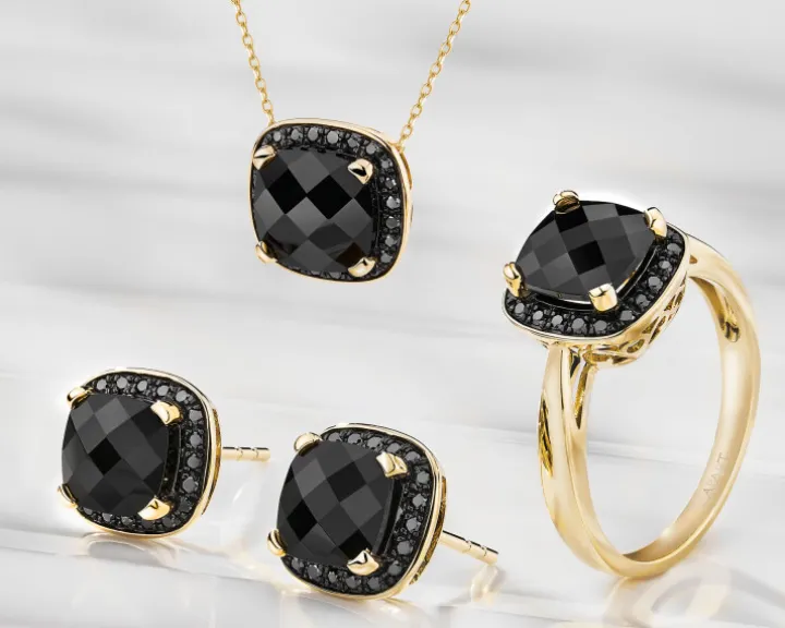 Kolczyki z żółtego złota z czarnymi brylantami i onyksami - próba 585