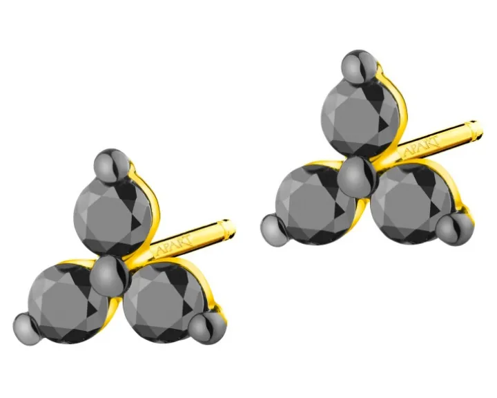 Kolczyki z żółtego złota z czarnymi brylantami - 0,18 ct - próba 375