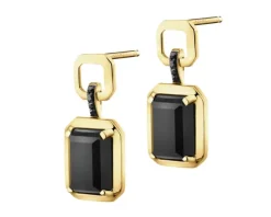 Kolczyki z żółtego złota z czarnymi diamentami i agatami - próba 585