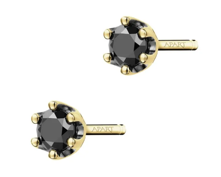Kolczyki z żółtego złota z czarnymi brylantami - 0,16 ct - próba 375