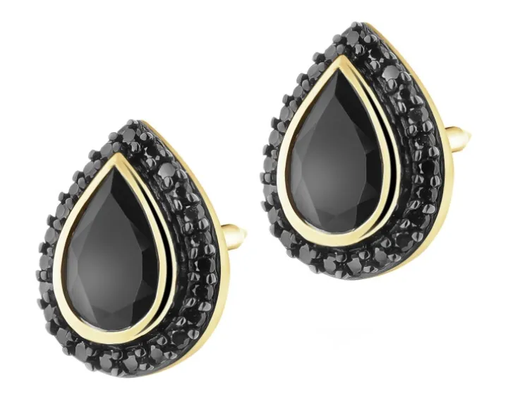 Kolczyki z żółtego złota z czarnymi brylantami i onyksami - próba 585