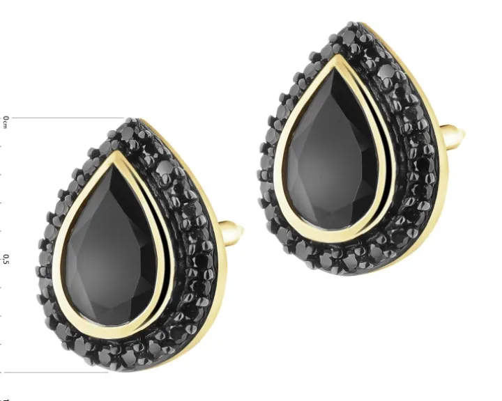 Kolczyki z żółtego złota z czarnymi brylantami i onyksami - próba 585