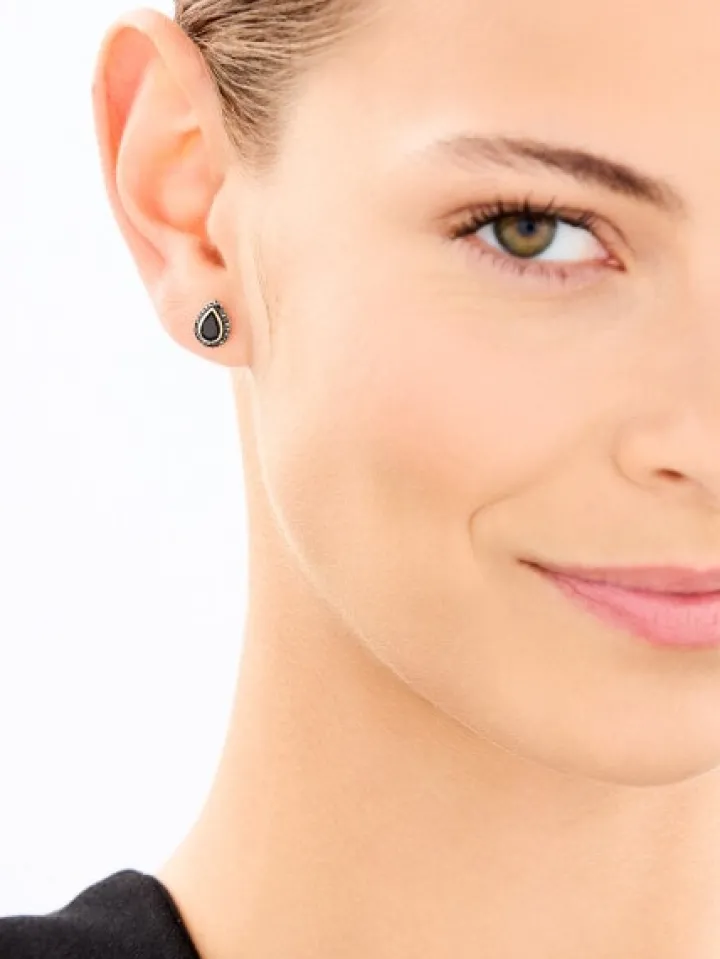 Kolczyki z żółtego złota z czarnymi brylantami i onyksami - próba 585