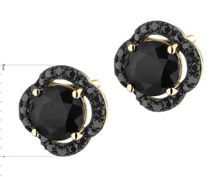 Kolczyki z żółtego złota z czarnymi diamentami i onyksami - próba 585