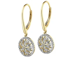 Kolczyki z żółtego złota z diamentami - rozeta - 0,40 ct - próba 585