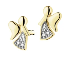 Kolczyki z żółtego złota z diamentami - aniołki - 0,005 ct - próba 585