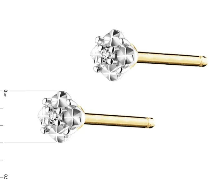 Kolczyki z żółtego złota z diamentami - 0,006 ct - próba 375