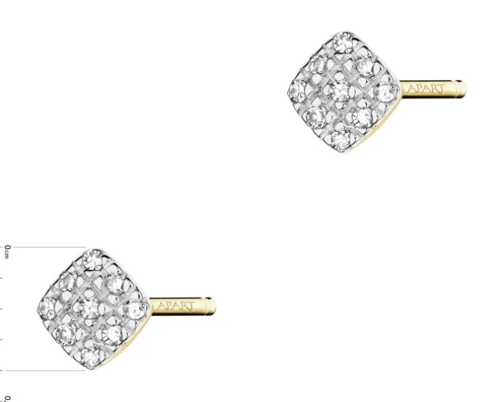 Kolczyki z żółtego złota z diamentami - kwadraty - 0,05 ct - próba 375