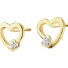 Kolczyki z żółtego złota z diamentami - serca - 0,008 ct - próba 375