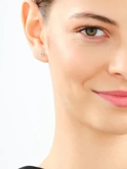 Kolczyki z żółtego złota z diamentami i szmaragdami - kwiaty - próba 585