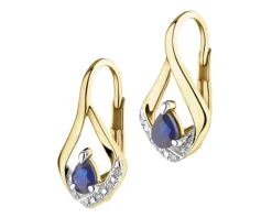 Kolczyki z żółtego złota z diamentami i szafirami - próba 375
