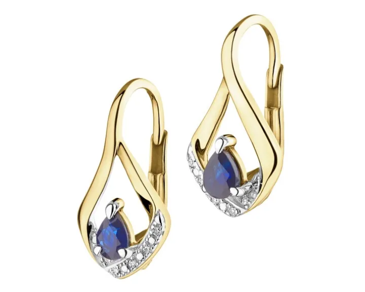 Kolczyki z żółtego złota z diamentami i szafirami - próba 375