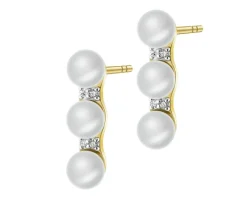 Kolczyki z żółtego złota z diamentami i perłami - próba 585