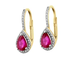 Kolczyki z żółtego złota z diamentami i rubinami - próba 585