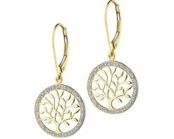 Kolczyki z żółtego złota z diamentami - drzewka - 0,07 ct - próba 585