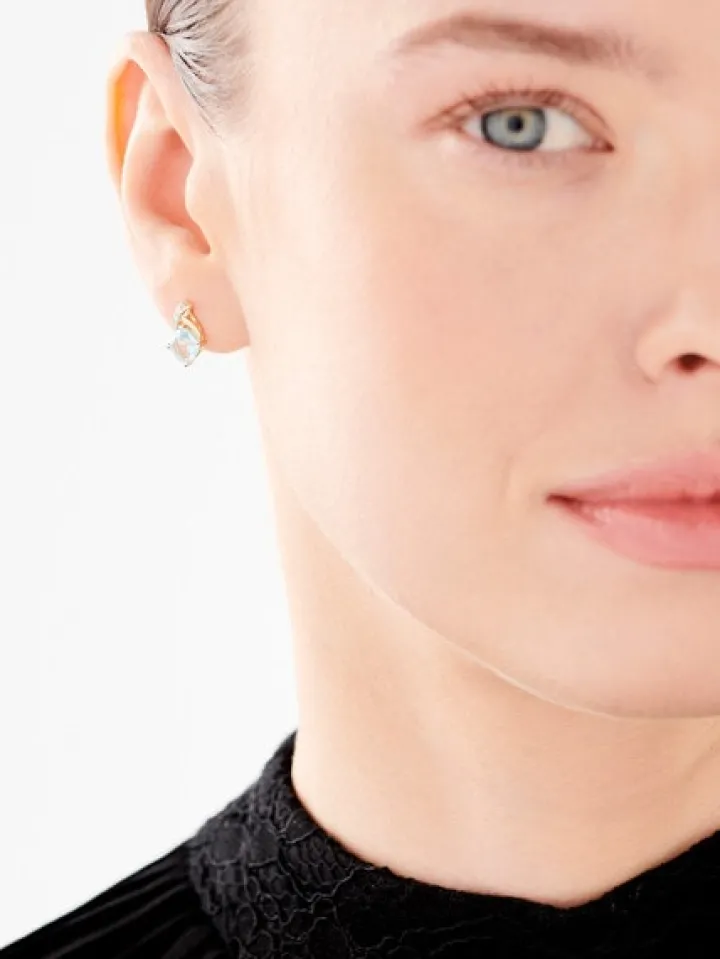 Kolczyki z żółtego złota z diamentami i topazami Sky Blue - próba 375