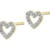 Kolczyki z żółtego złota z diamentami - serca - 0,04 ct - próba 375