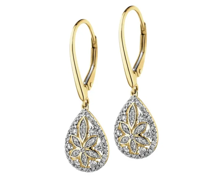 Kolczyki z żółtego złota z diamentami - 0,44 ct - próba 585