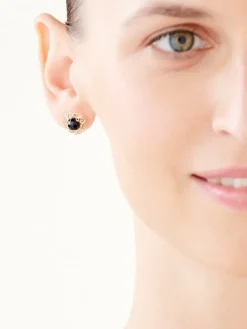 Kolczyki z żółtego złota z diamentami i onyksami - próba 585