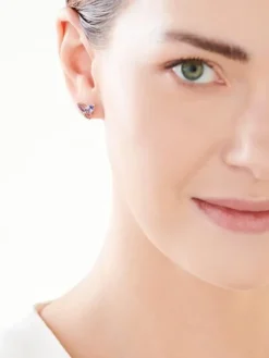 Kolczyki z żółtego złota z diamentami, kamieniami szlachetnymi i ozdobnymi - próba 375