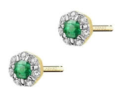 Kolczyki z żółtego złota z diamentami i szmaragdami - próba 585