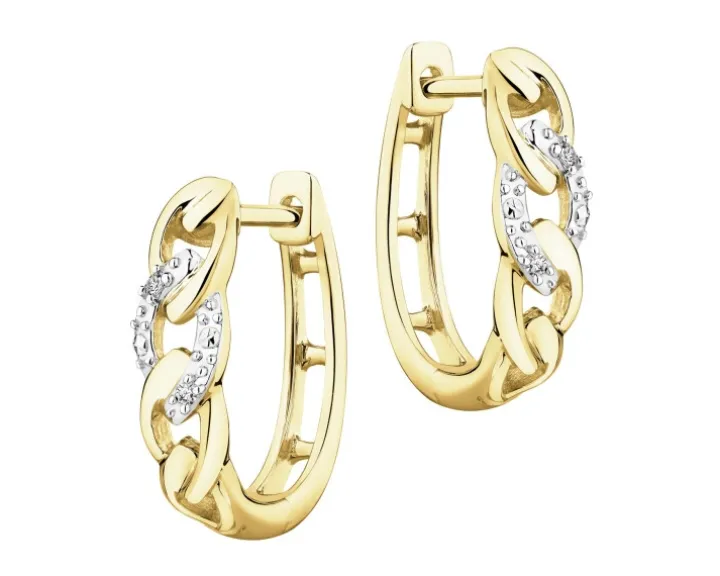 Kolczyki z żółtego złota z diamentami - 0,01 ct - próba 375