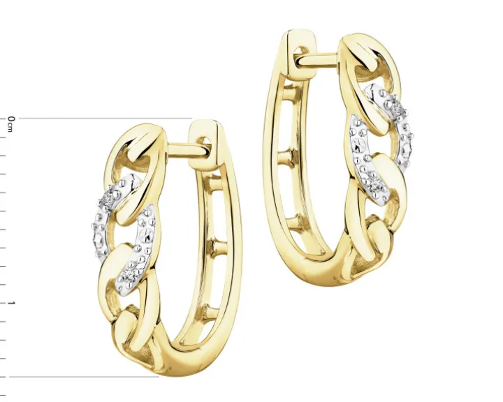 Kolczyki z żółtego złota z diamentami - 0,01 ct - próba 375