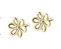 Kolczyki z żółtego złota z diamentami - kwiaty - 0,01 ct - próba 375