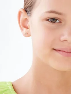 Kolczyki z żółtego złota z diamentami - kwiaty - 0,01 ct - próba 375