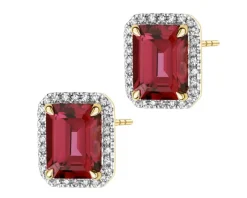 Kolczyki z żółtego złota z diamentami i rodolitami - próba 585