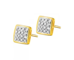 Kolczyki z żółtego złota z diamentami - kwadraty - 0,10 ct - próba 585