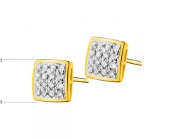 Kolczyki z żółtego złota z diamentami - kwadraty - 0,10 ct - próba 585