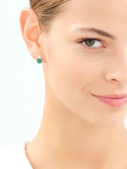 Kolczyki z żółtego złota z diamentami i szmaragdami - próba 585