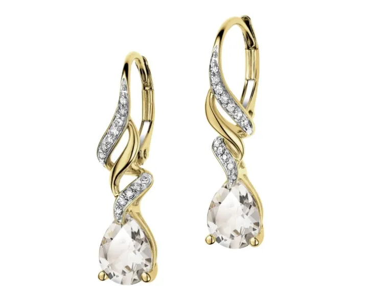 Kolczyki z żółtego złota z diamentami i topazami białymi - próba 585