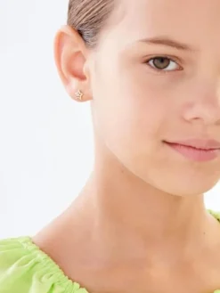 Kolczyki z żółtego złota z diamentami - gwiazdy - 0,01 ct - próba 375