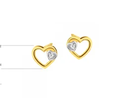 Kolczyki z żółtego złota z diamentami - serca - 0,01 ct - próba 585
