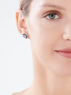 Kolczyki z żółtego złota z diamentami, szafirami i topazami Sky Blue - próba 585