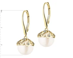 Kolczyki z żółtego złota z diamentami i perłami - próba 585
